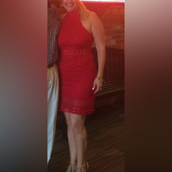 Red Eyelet Cocktail Dress - Picture 7 of 7